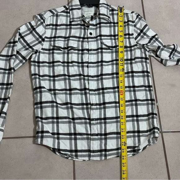 American Eagle Men Black/White Plaid Button Flannel Shirt Super Soft Size XS - Picture 6 of 7